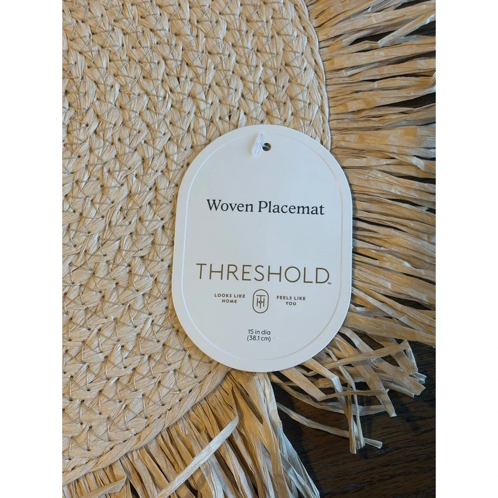 Threshold Set of 4 Woven Round Placemats Natural Tan Boho Fringe 15in